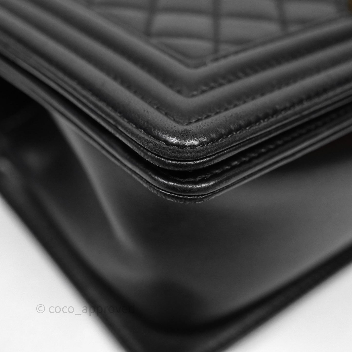 Chanel Medium Boy Quilted Black Lambskin Aged Gold Hardware