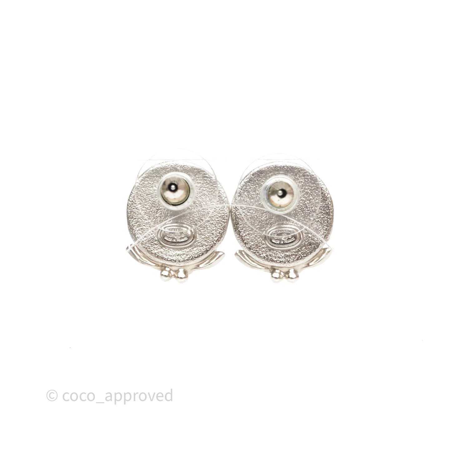 Chanel CC Pearl Crystal Rounded Earrings Silver Tone 21B