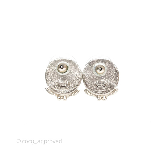 Chanel CC Pearl Crystal Rounded Earrings Silver Tone 21B
