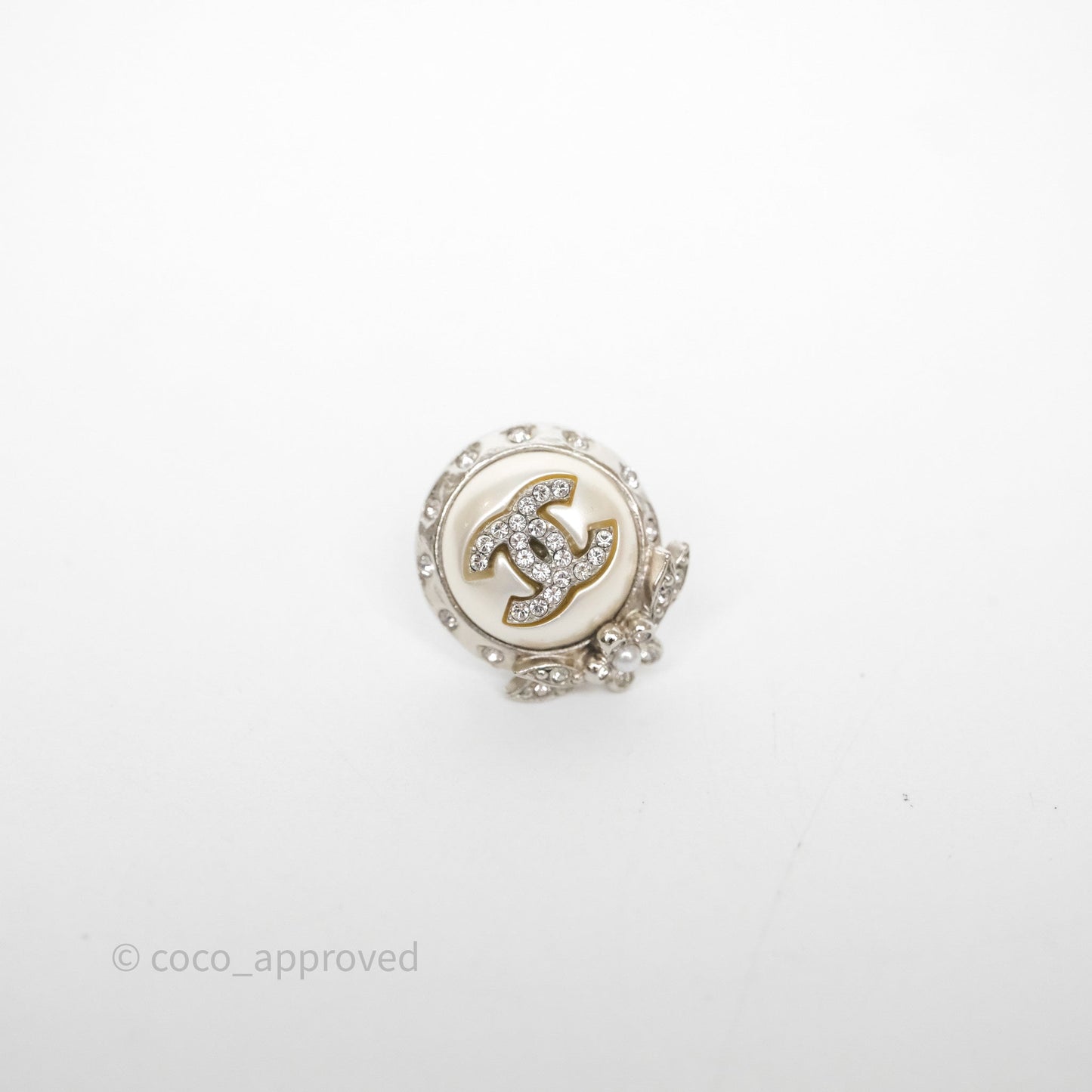 Chanel CC Pearl Crystal Rounded Earrings Silver Tone 21B