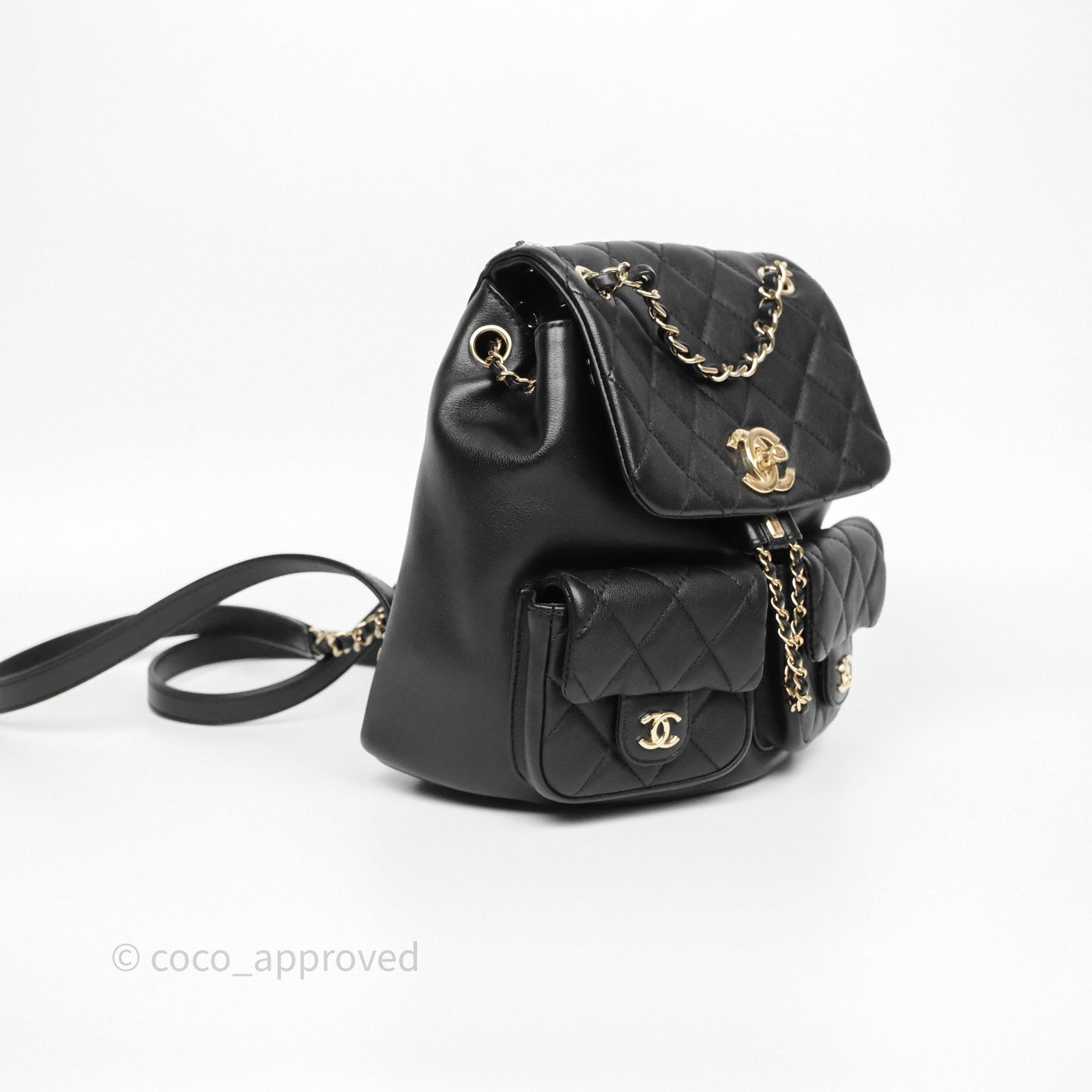 Chanel Duma Backpack Medium Black Calfskin Gold Hardware