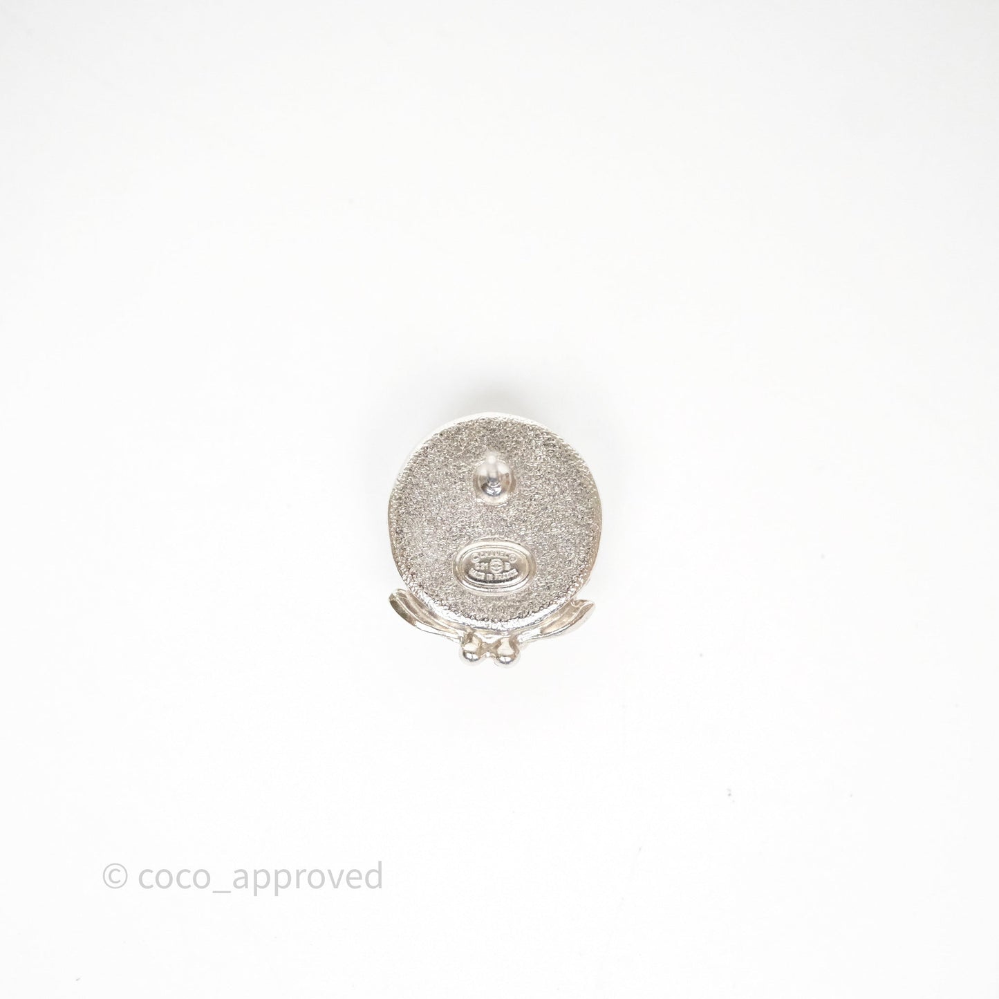 Chanel CC Pearl Crystal Rounded Earrings Silver Tone 21B