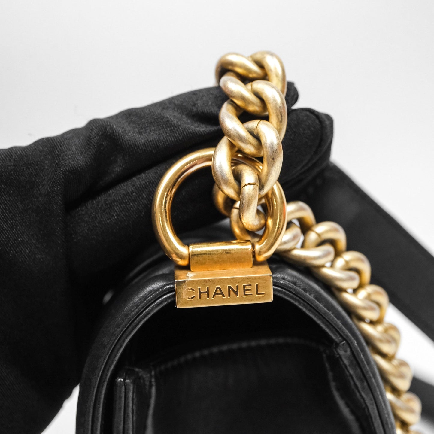 Chanel Medium Boy Quilted Black Lambskin Aged Gold Hardware