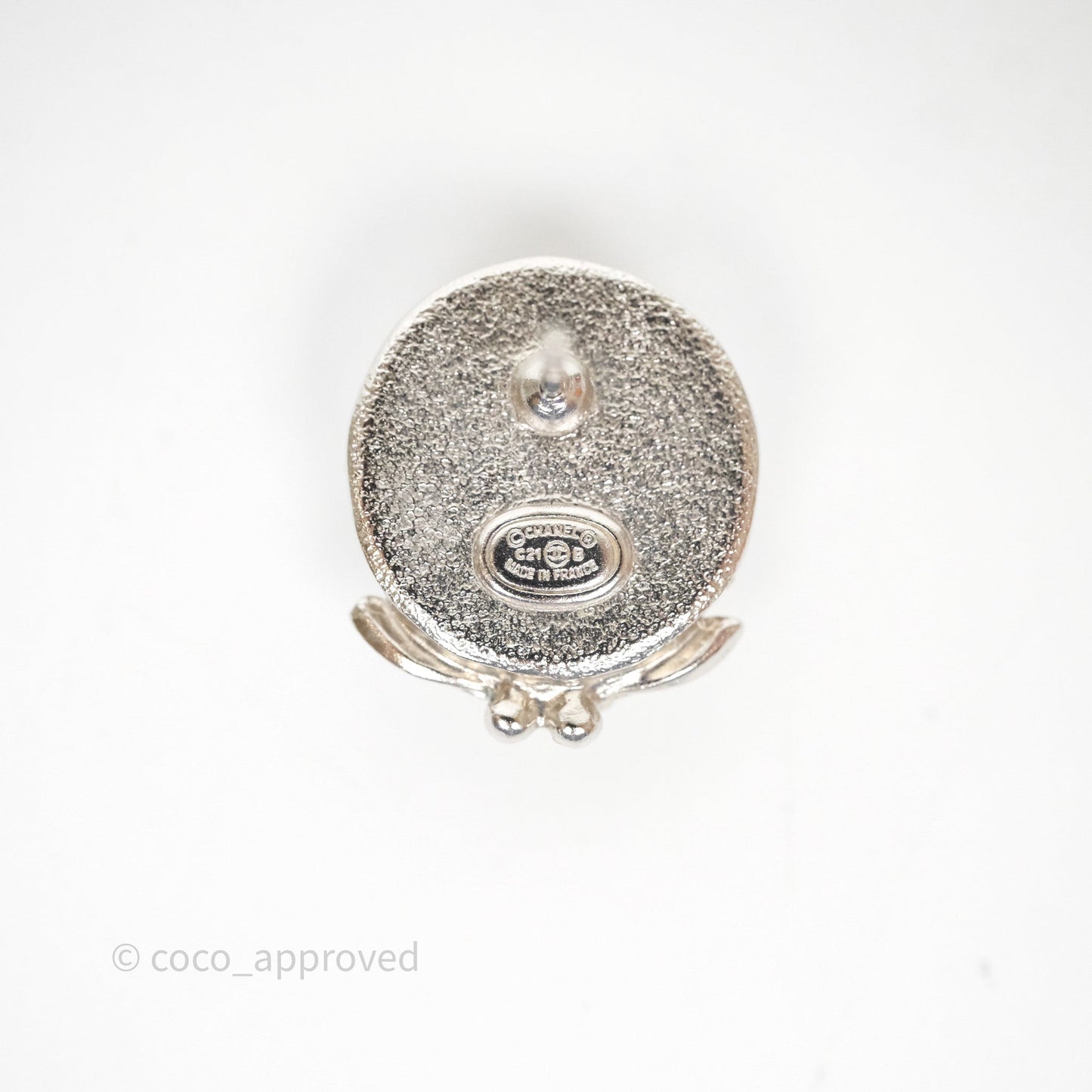 Chanel CC Pearl Crystal Rounded Earrings Silver Tone 21B