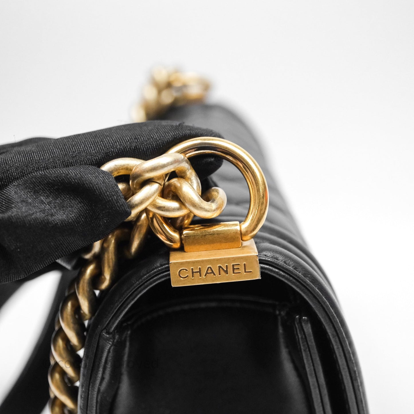 Chanel Medium Boy Quilted Black Lambskin Aged Gold Hardware