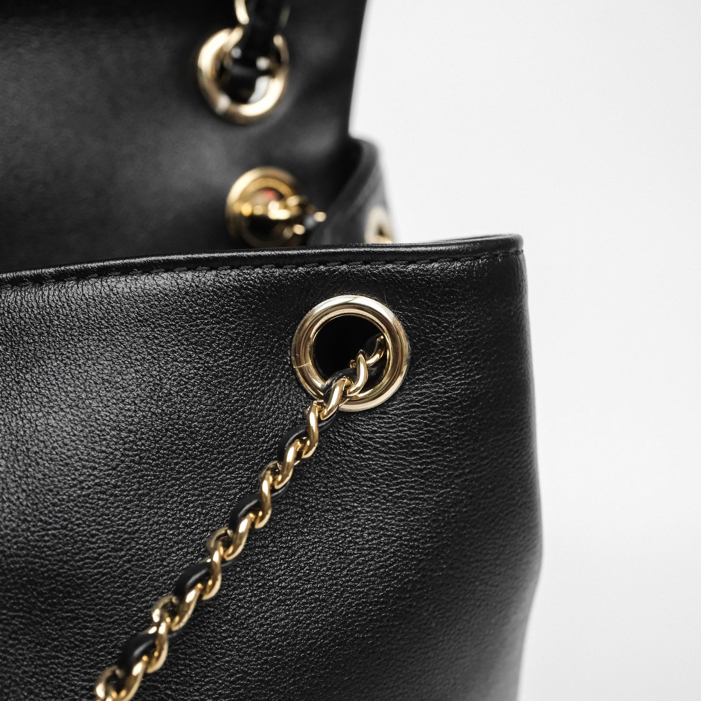 Chanel Duma Backpack Medium Black Calfskin Gold Hardware