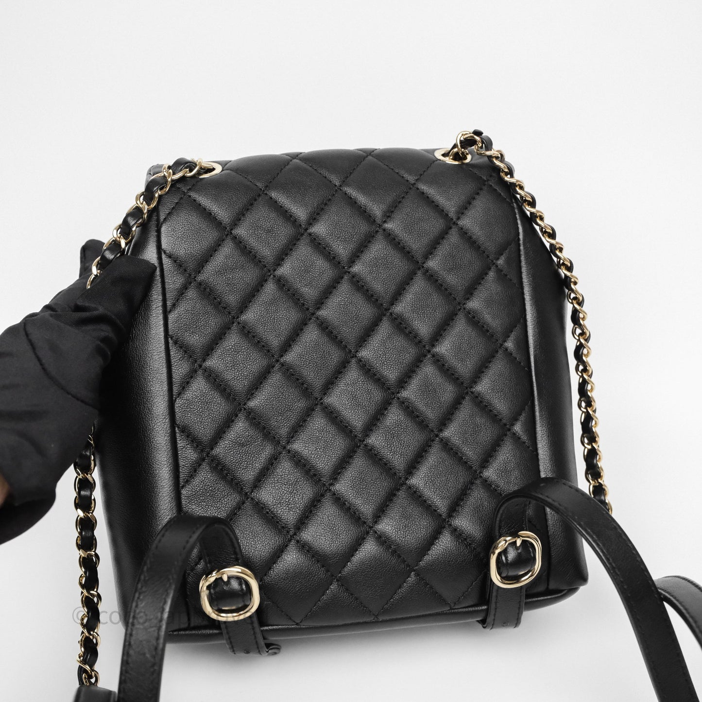 Chanel Duma Backpack Medium Black Calfskin Gold Hardware