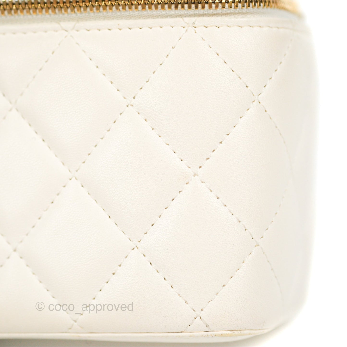 Chanel Vanity with COCO Heart Chain White Lambskin Aged Gold Hardware