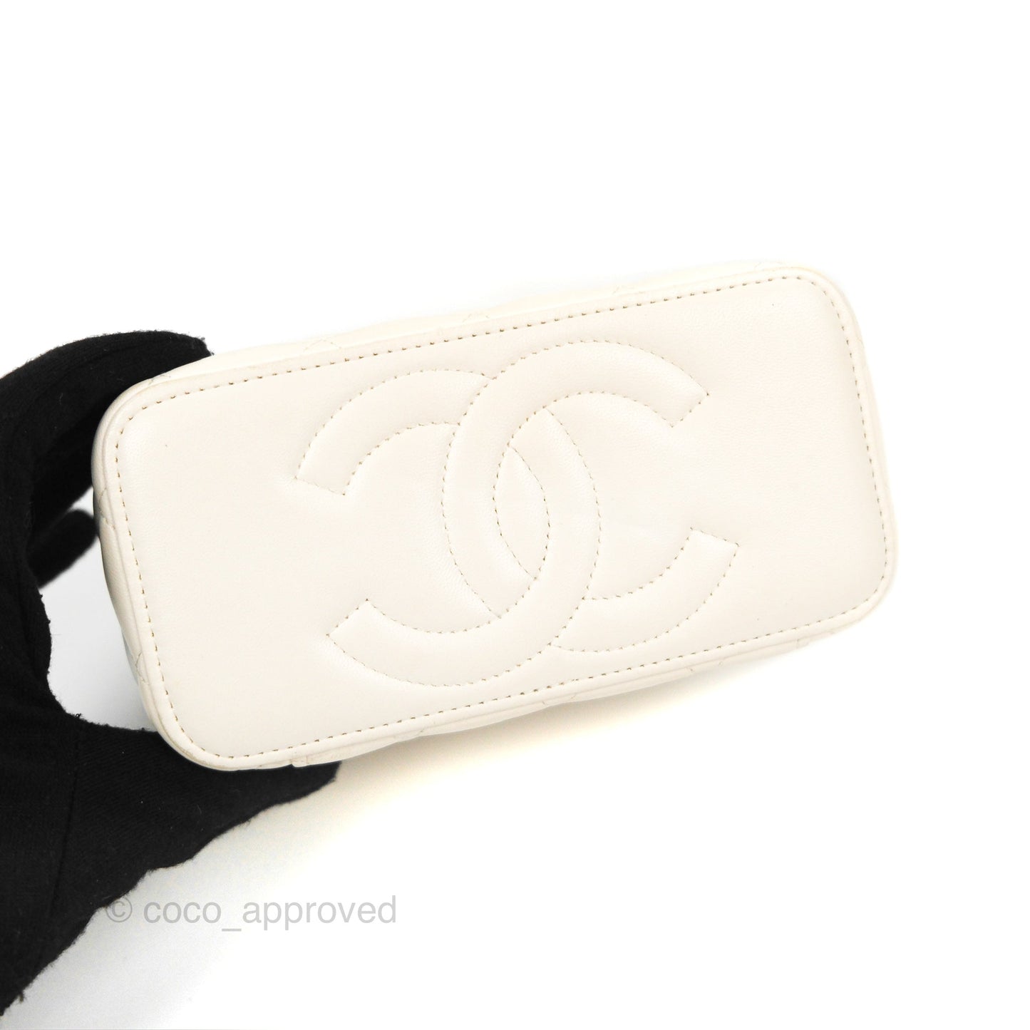 Chanel Vanity with COCO Heart Chain White Lambskin Aged Gold Hardware