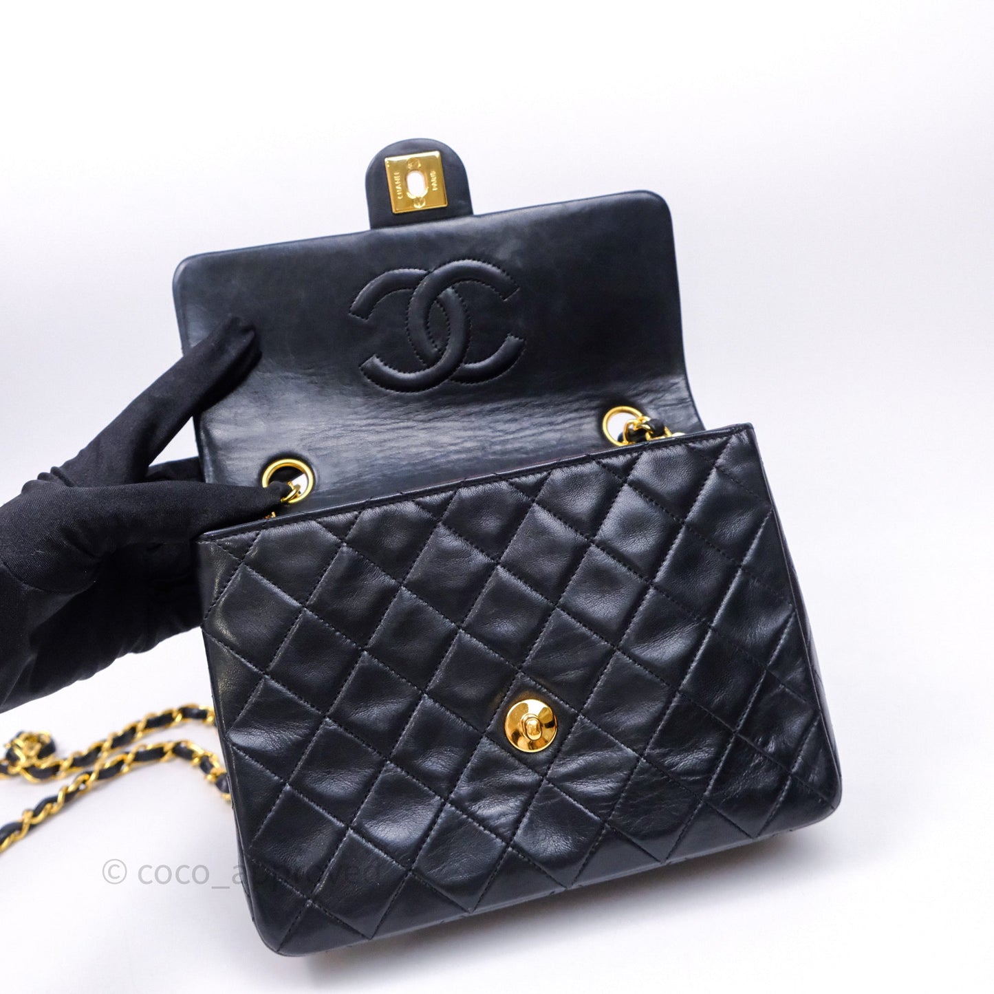 Chanel Vintage Square Flap Bag Black Lambskin 24K Gold Hardware