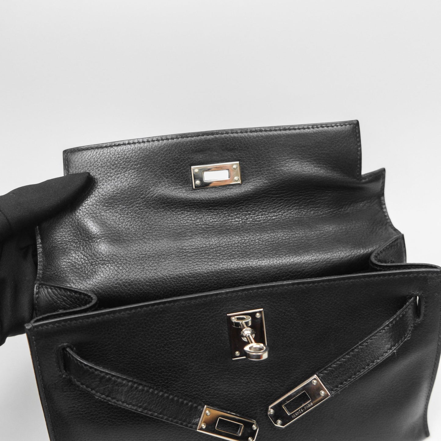 Hermès Kelly Pochette Clutch Black Swift Palladium Hardware