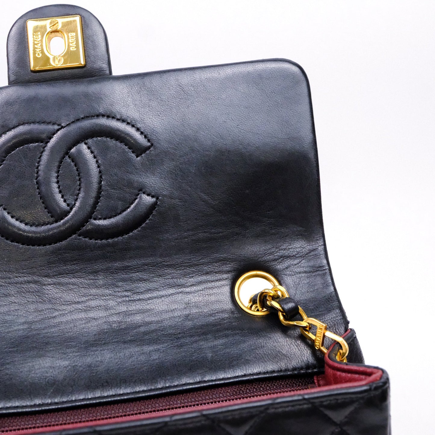 Chanel Vintage Square Flap Bag Black Lambskin 24K Gold Hardware