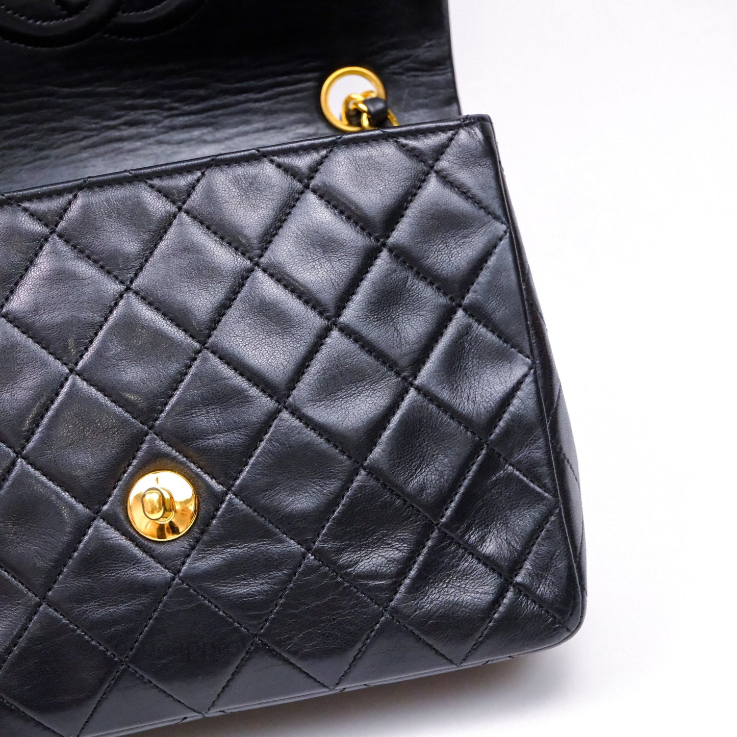 Chanel Vintage Square Flap Bag Black Lambskin 24K Gold Hardware