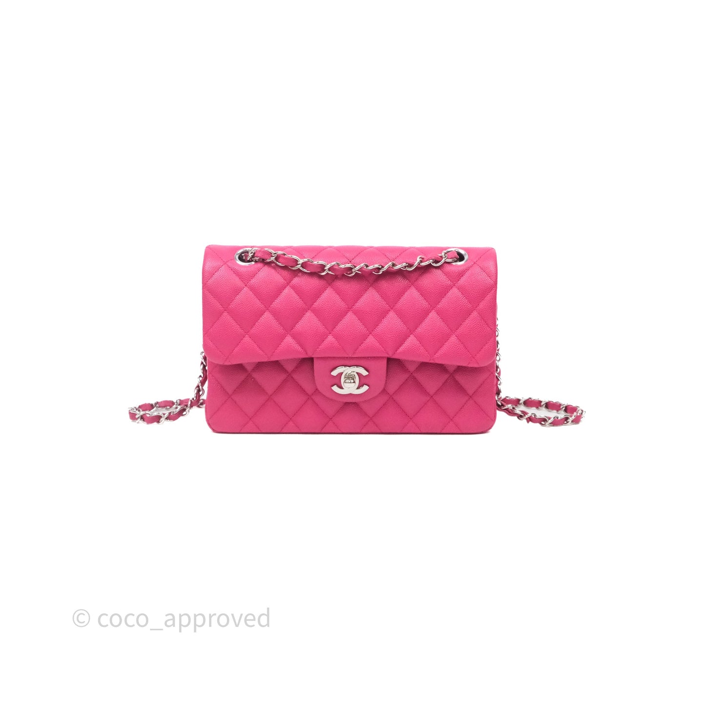 Chanel Small Classic Flap Quilted Hot Pink Caviar Silver Hardware