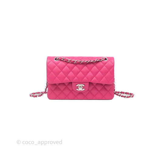 Chanel Small Classic Flap Quilted Hot Pink Caviar Silver Hardware