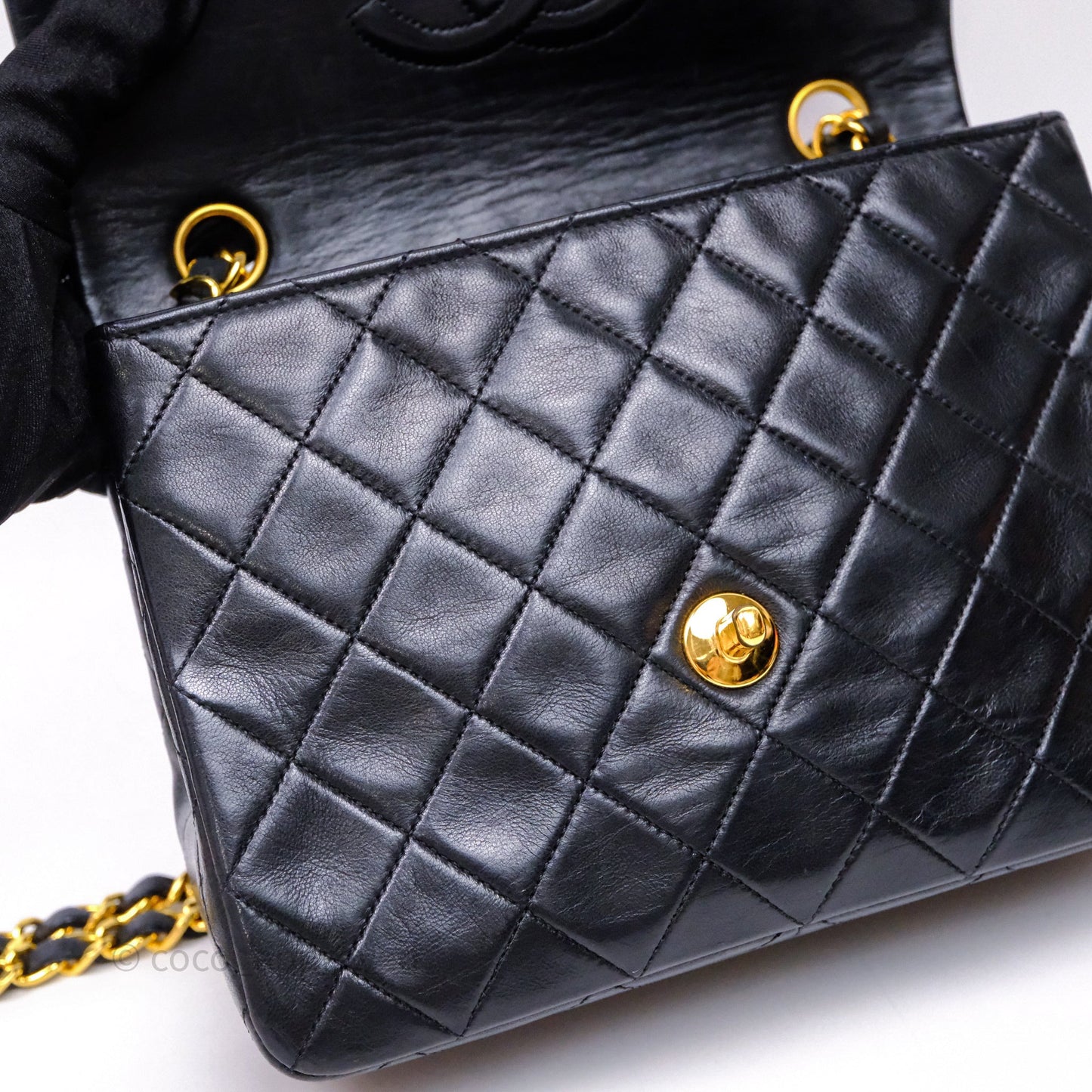 Chanel Vintage Square Flap Bag Black Lambskin 24K Gold Hardware