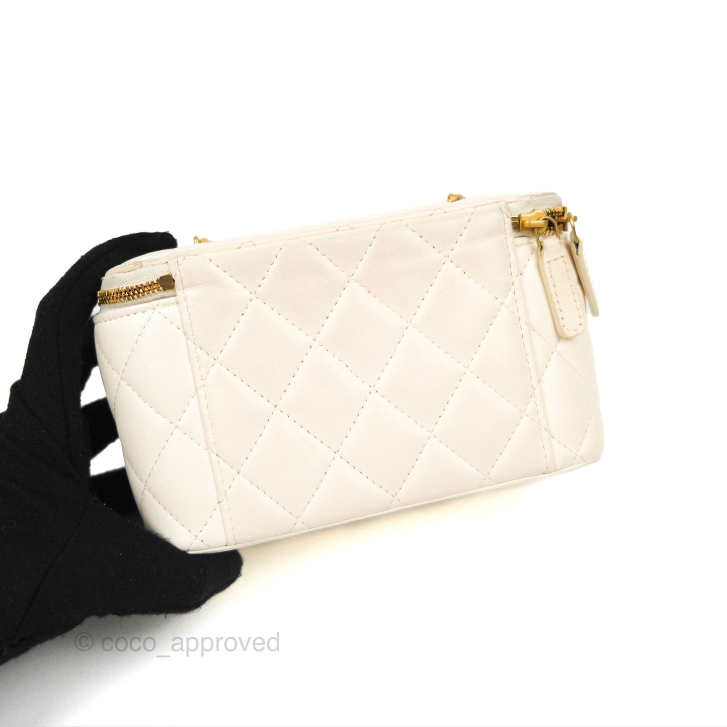 Chanel Vanity with COCO Heart Chain White Lambskin Aged Gold Hardware