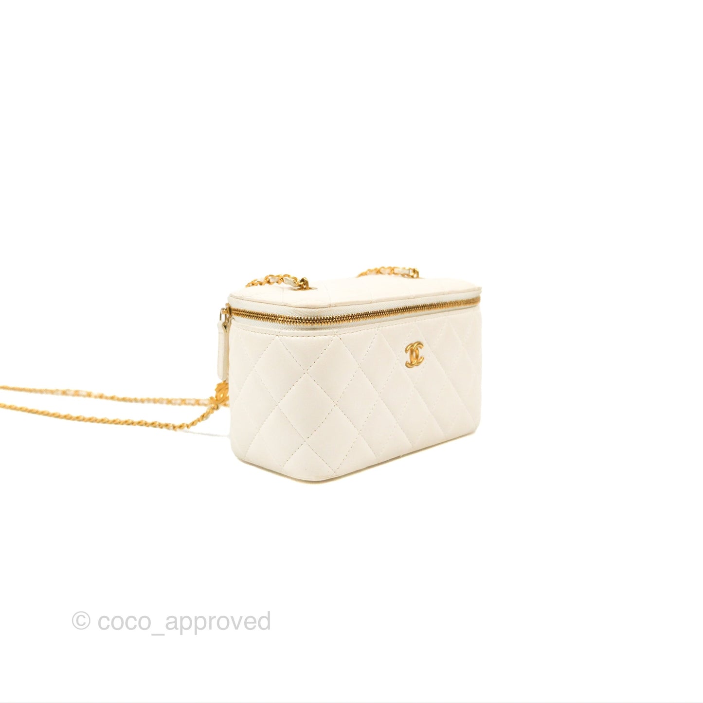 Chanel Vanity with COCO Heart Chain White Lambskin Aged Gold Hardware
