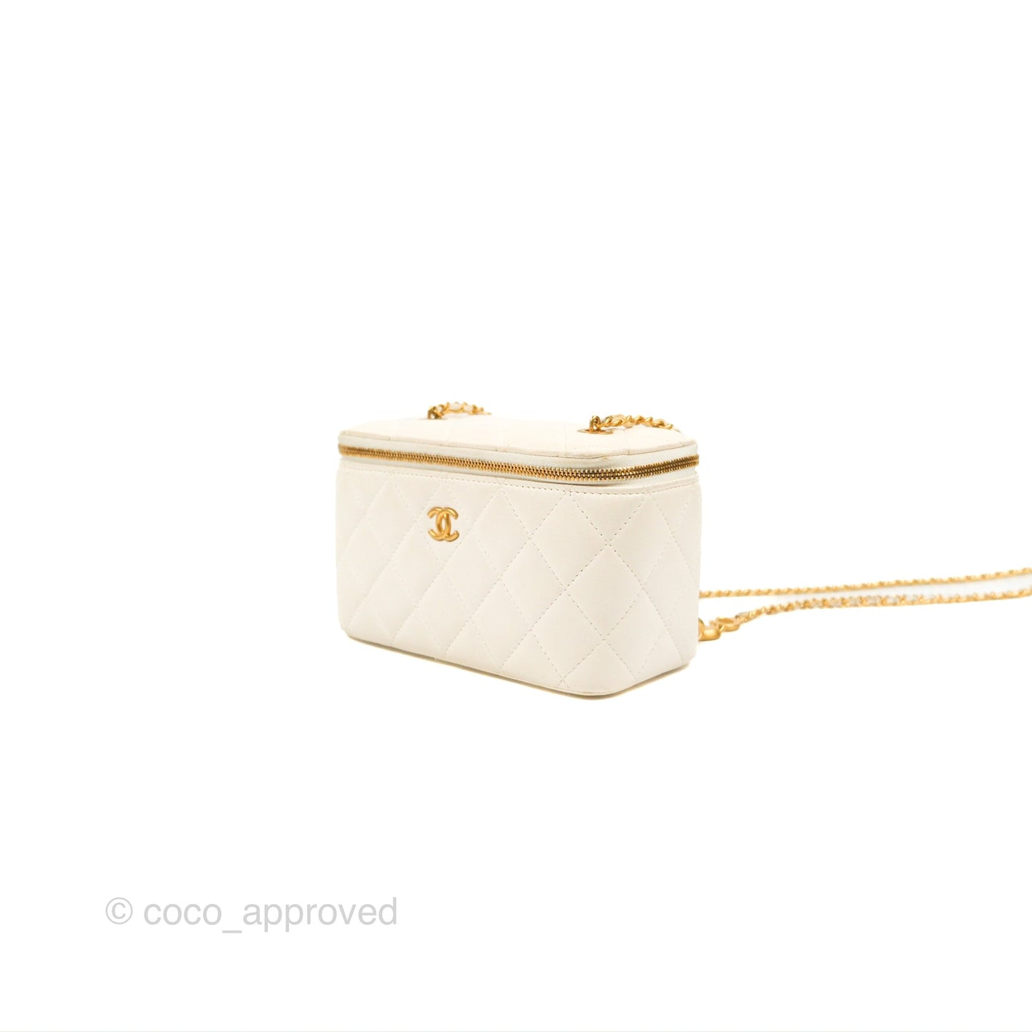Chanel Vanity with COCO Heart Chain White Lambskin Aged Gold Hardware