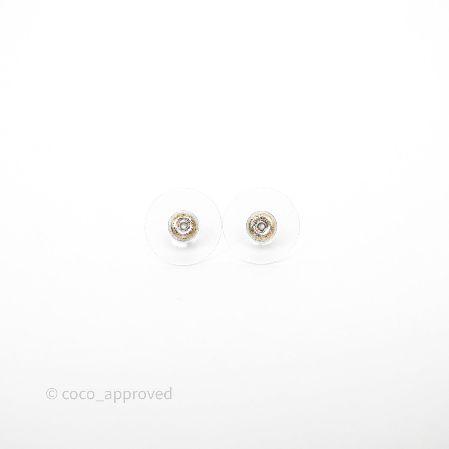 Chanel CC Pearl Crystal Rounded Earrings Silver Tone 21B