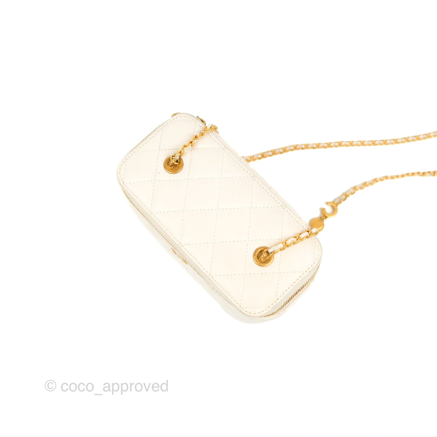 Chanel Vanity with COCO Heart Chain White Lambskin Aged Gold Hardware
