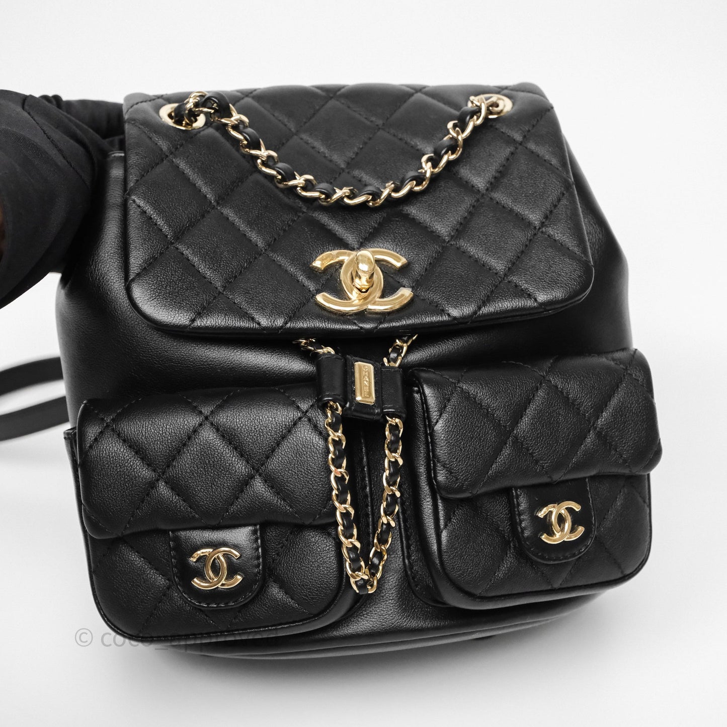 Chanel Duma Backpack Medium Black Calfskin Gold Hardware