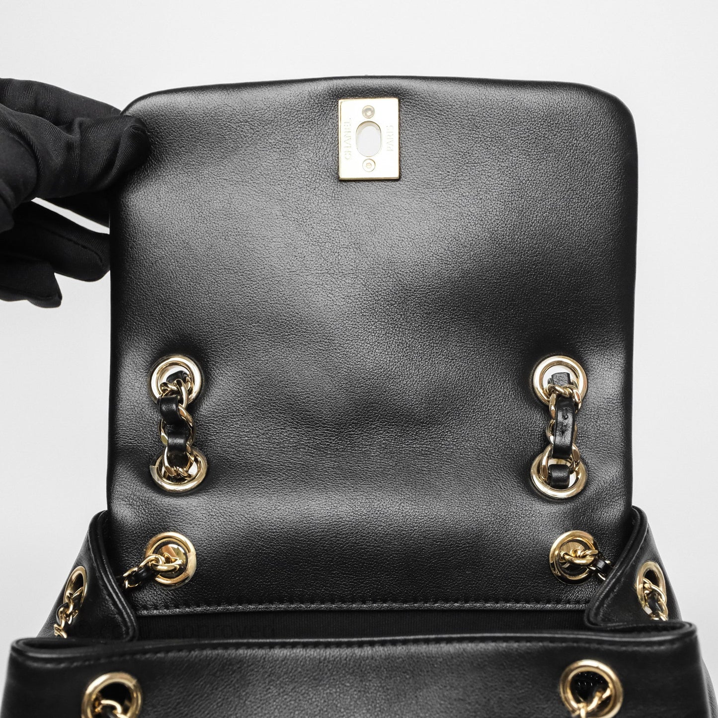 Chanel Duma Backpack Medium Black Calfskin Gold Hardware