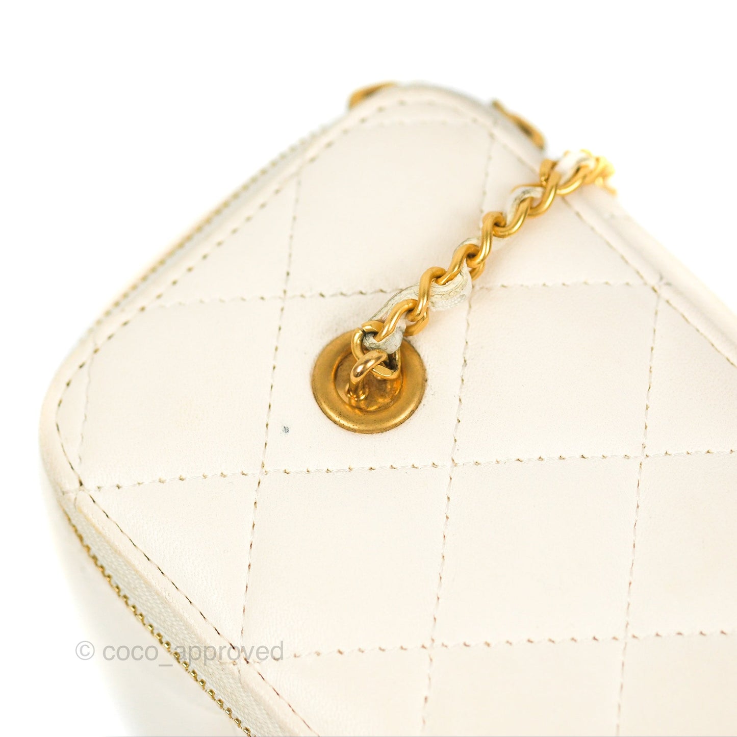 Chanel Vanity with COCO Heart Chain White Lambskin Aged Gold Hardware