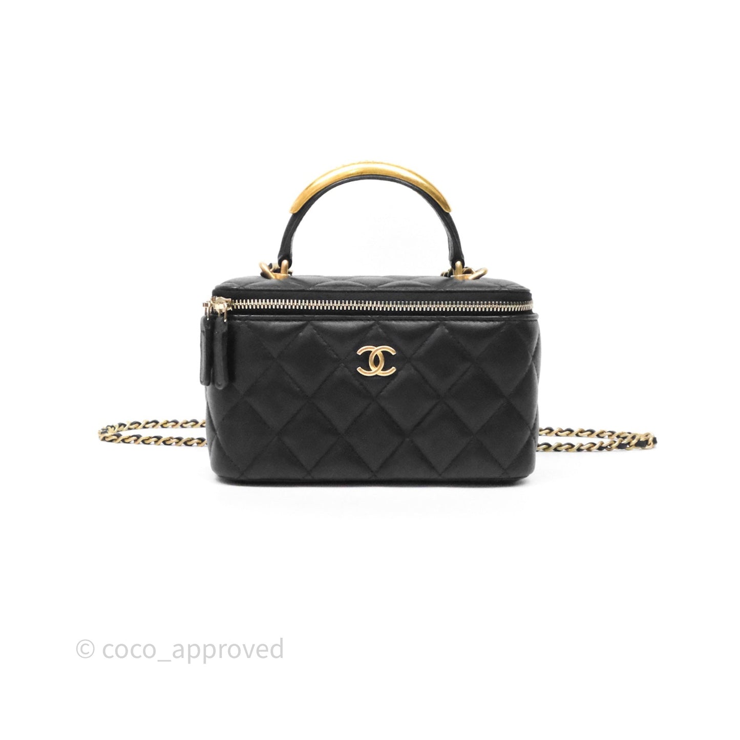 Chanel Vanity Rectangular Metal Top Handle Black Lambskin Aged Gold Hardware