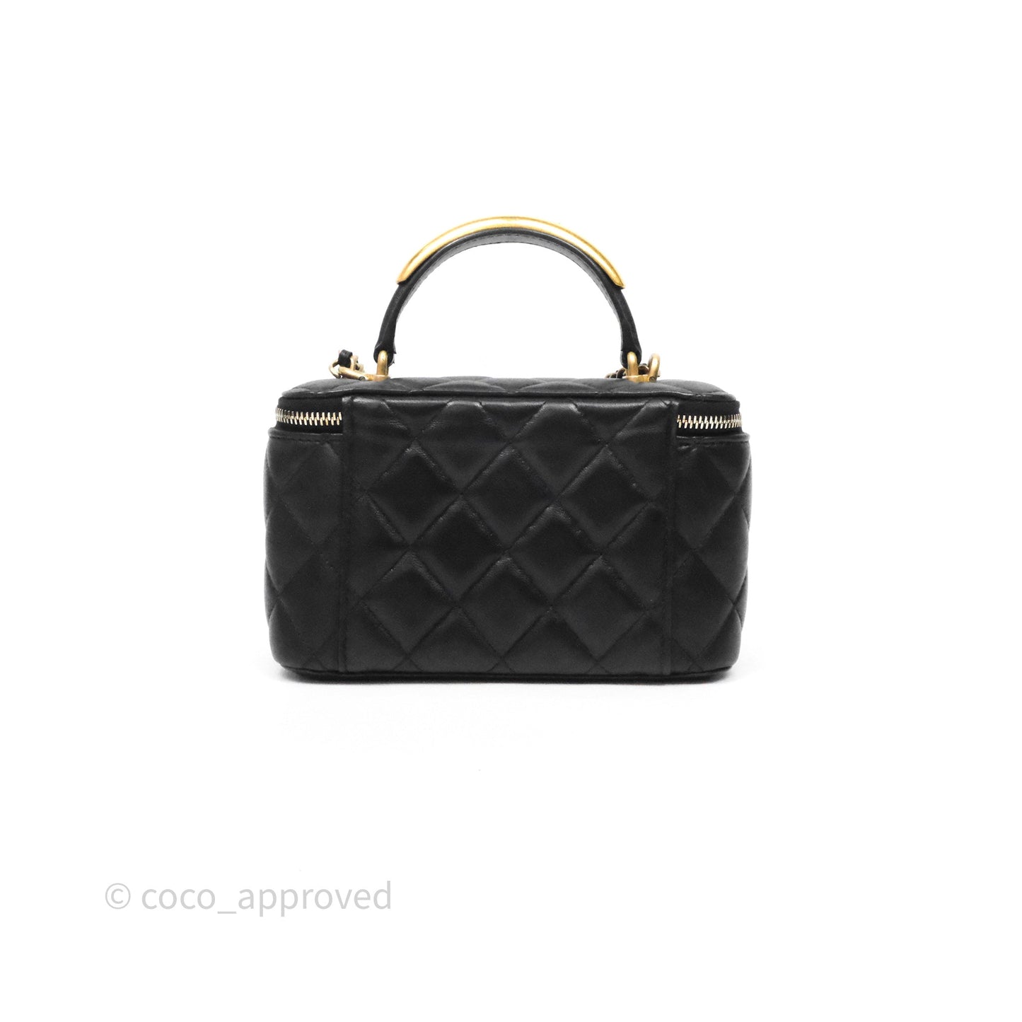 Chanel Vanity Rectangular Metal Top Handle Black Lambskin Aged Gold Hardware