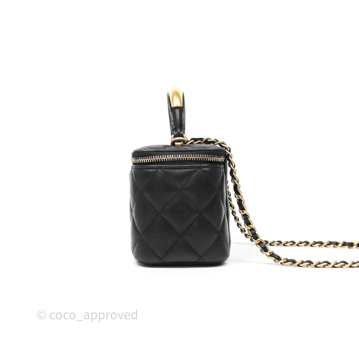 Chanel Vanity Rectangular Metal Top Handle Black Lambskin Aged Gold Hardware