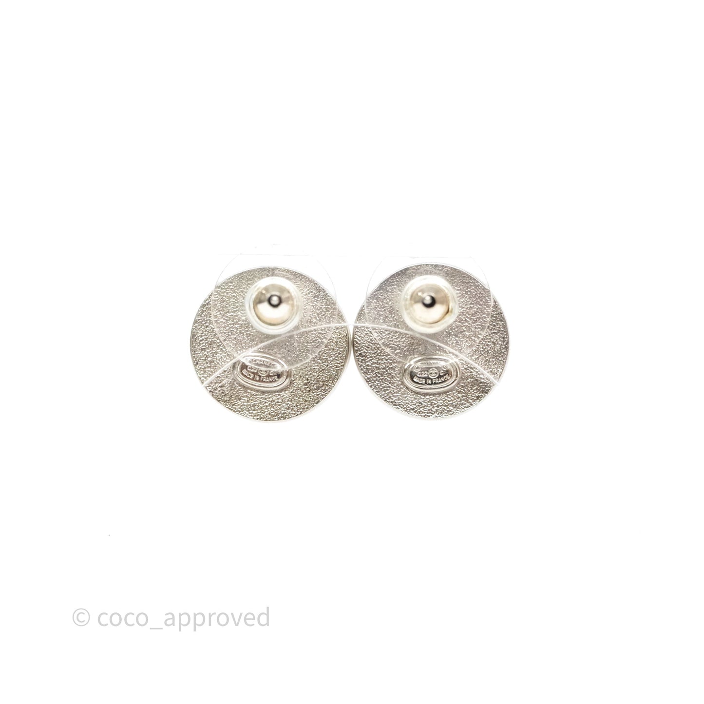 Chanel Crystal CC White Round Earrings Silver Tone 22C