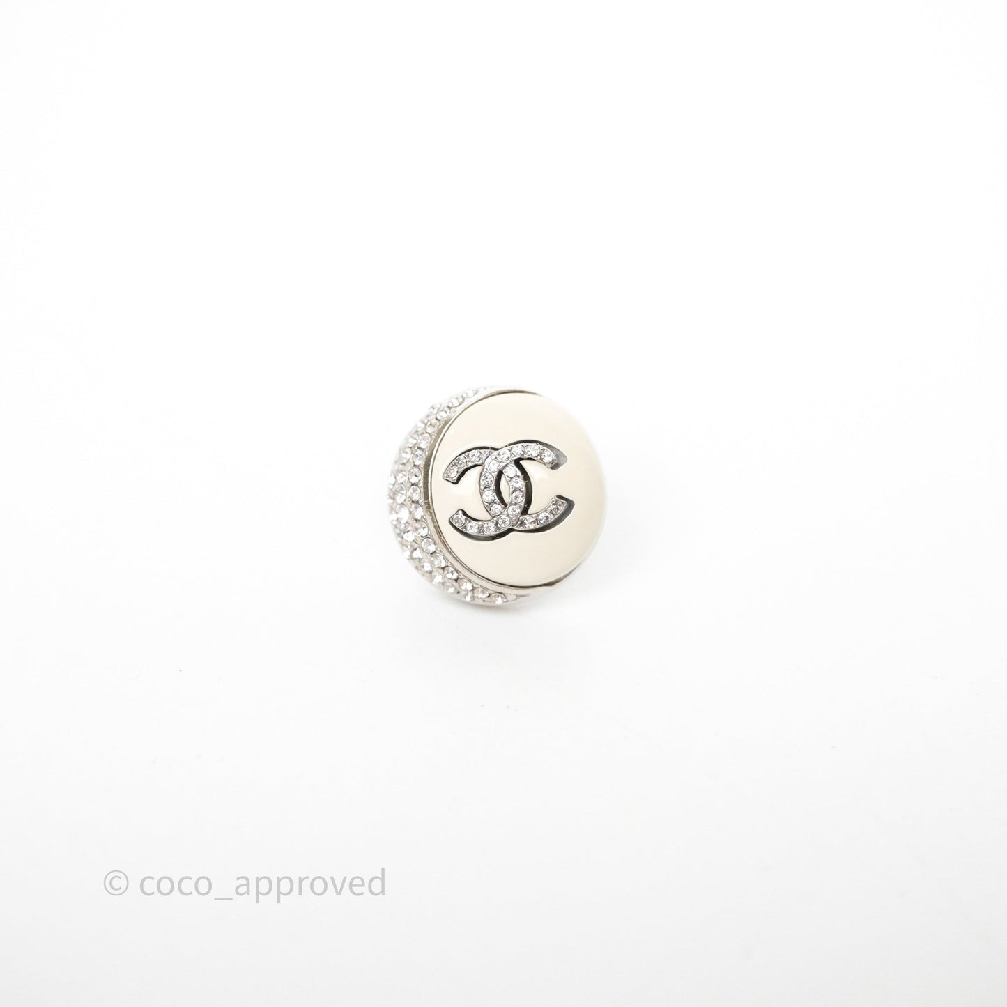 Chanel Crystal CC White Round Earrings Silver Tone 22C