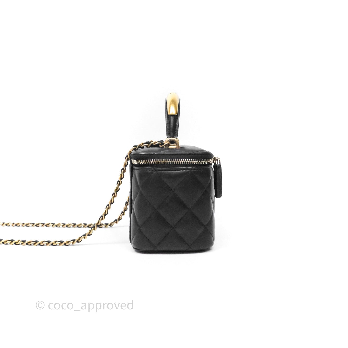 Chanel Vanity Rectangular Metal Top Handle Black Lambskin Aged Gold Hardware