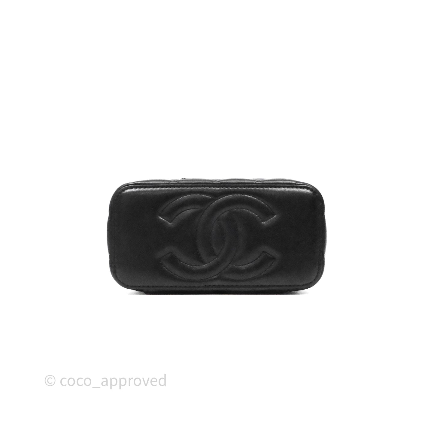 Chanel Vanity Rectangular Metal Top Handle Black Lambskin Aged Gold Hardware