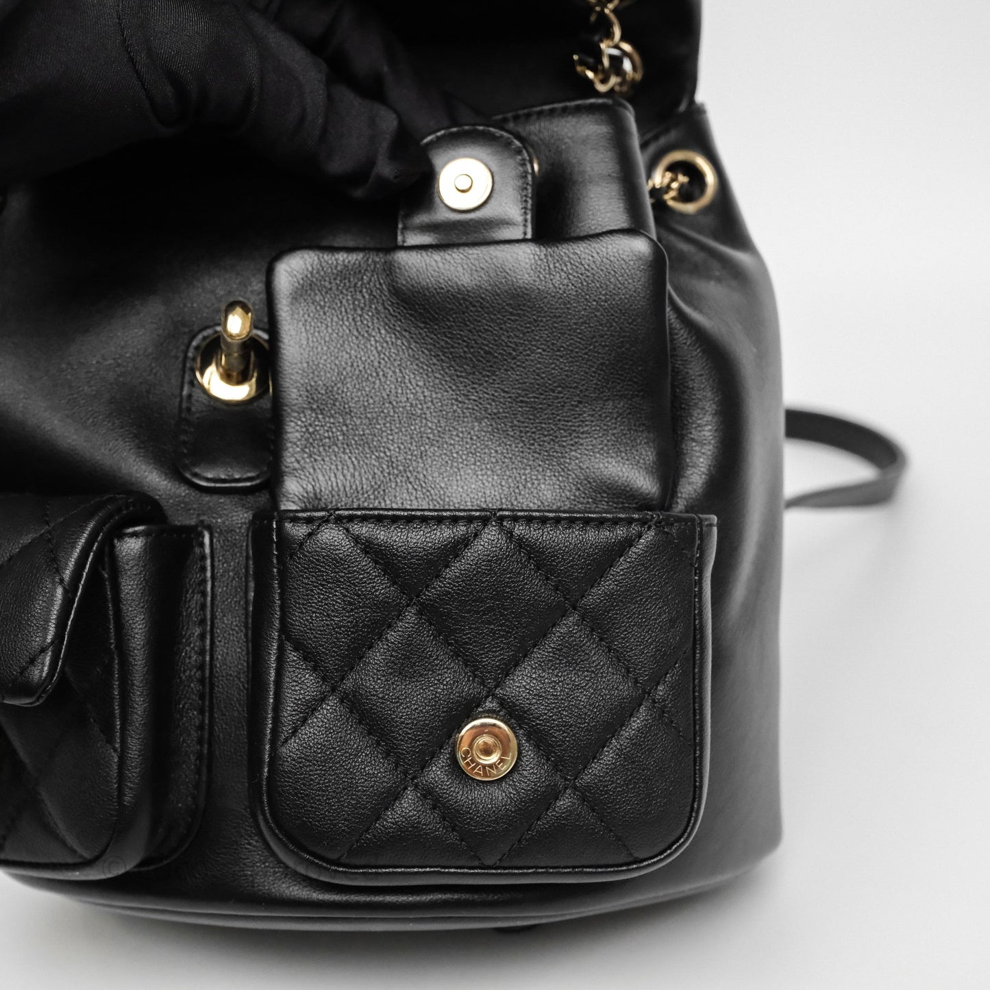 Chanel Duma Backpack Medium Black Calfskin Gold Hardware