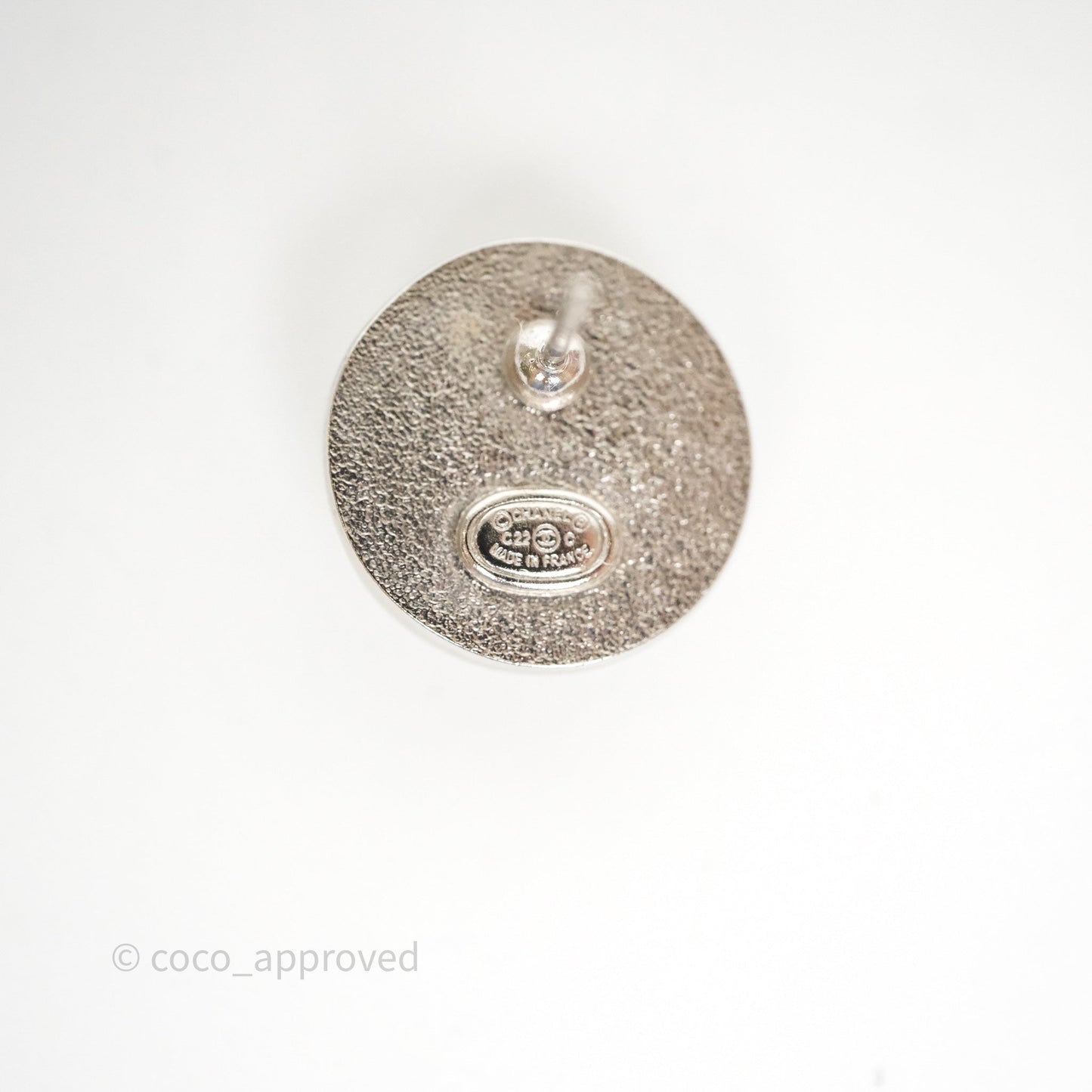 Chanel Crystal CC White Round Earrings Silver Tone 22C
