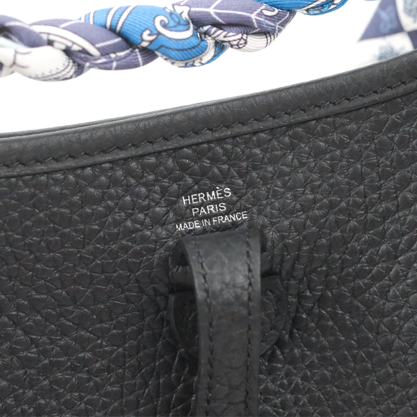 Hermès Mini Evelyne 16 Black Clemence Palladium Hardware With Twilly