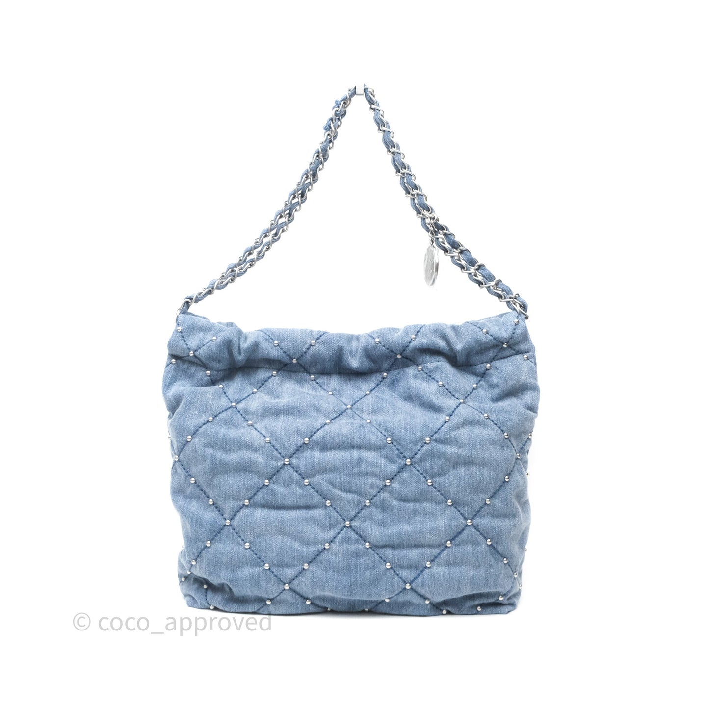 Chanel 22 Small Pearl Studded Denim Silver Hardware