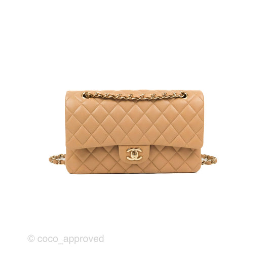 Chanel Classic M/L Medium Flap Quilted Dark Beige Caviar Gold Hardware 19B