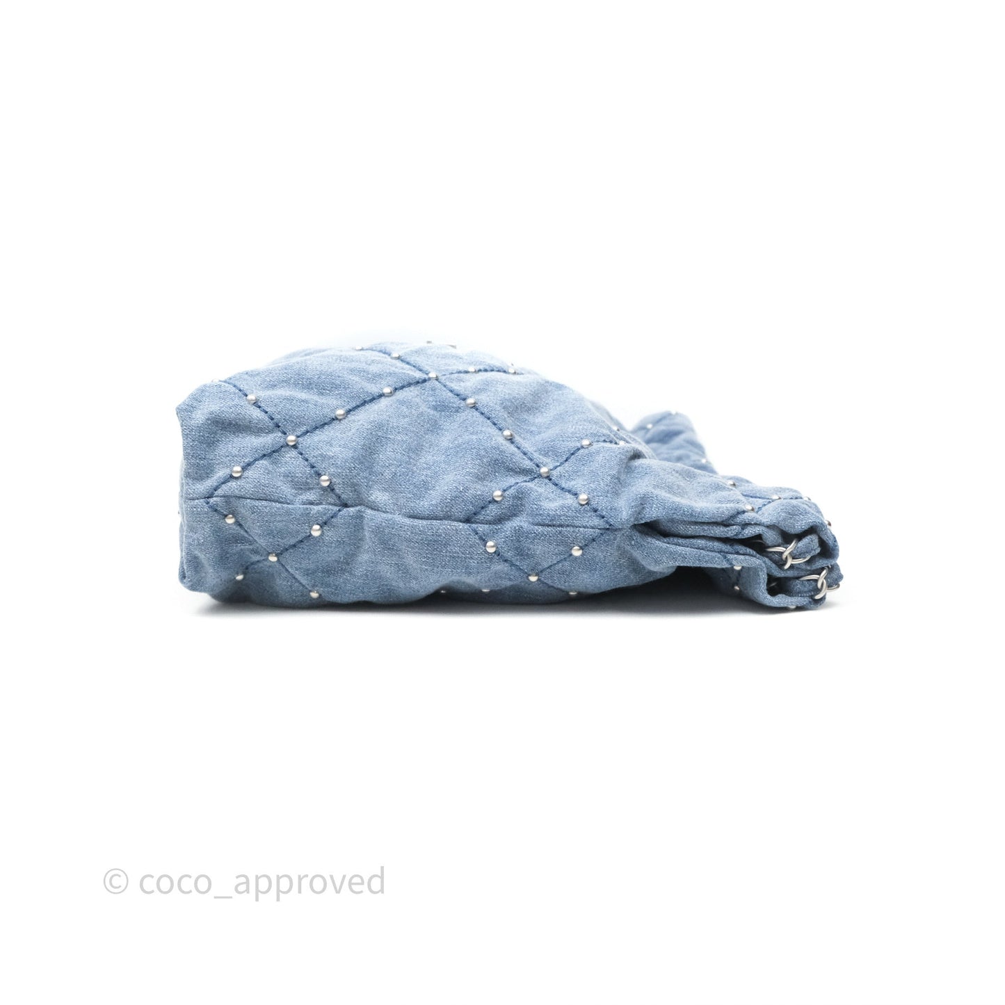 Chanel 22 Small Pearl Studded Denim Silver Hardware