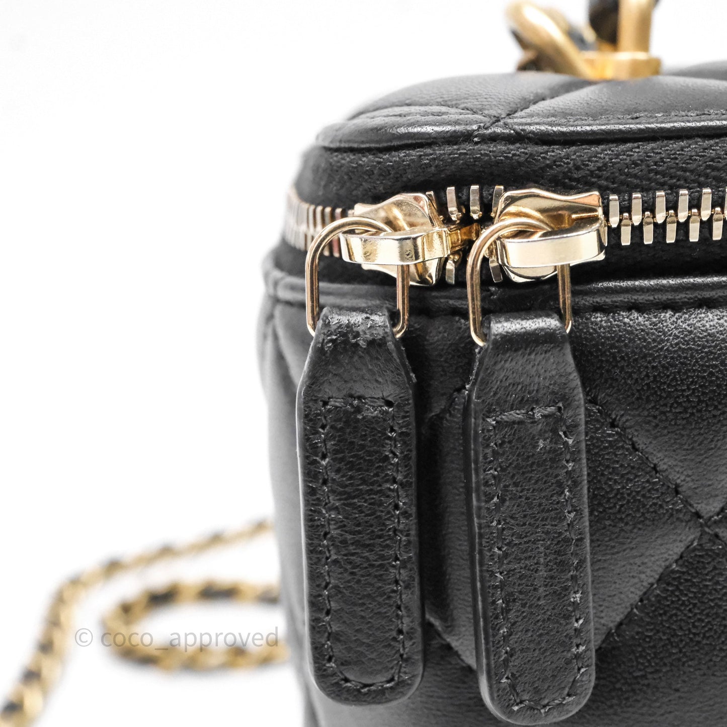 Chanel Vanity Rectangular Metal Top Handle Black Lambskin Aged Gold Hardware