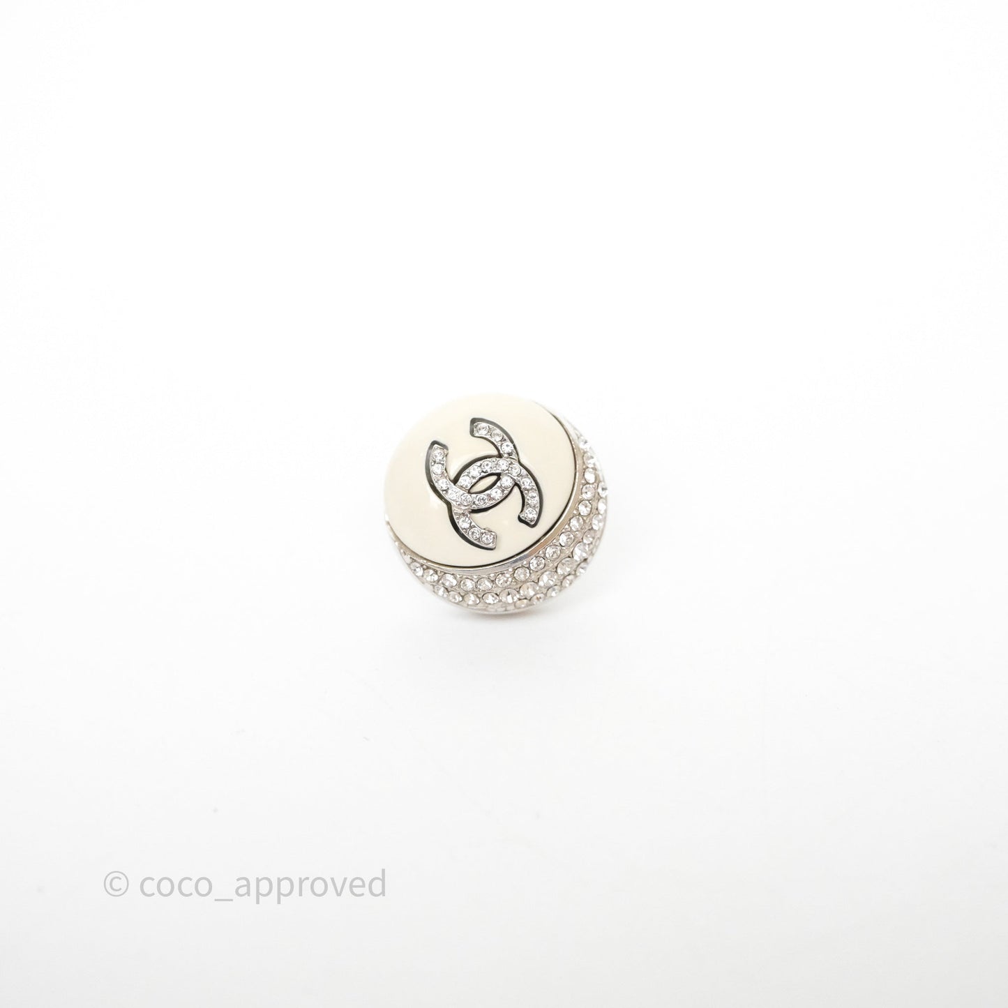 Chanel Crystal CC White Round Earrings Silver Tone 22C