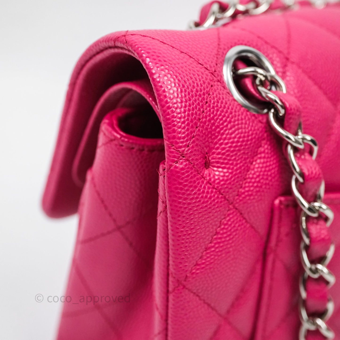 Chanel Small Classic Flap Quilted Hot Pink Caviar Silver Hardware
