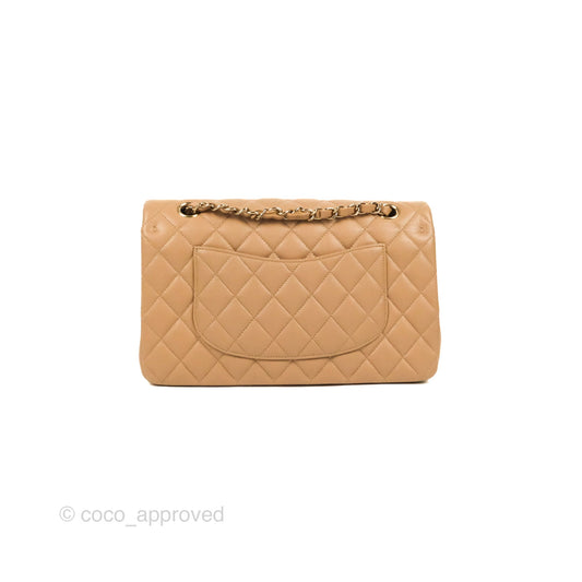 Chanel Classic M/L Medium Flap Quilted Dark Beige Caviar Gold Hardware 19B