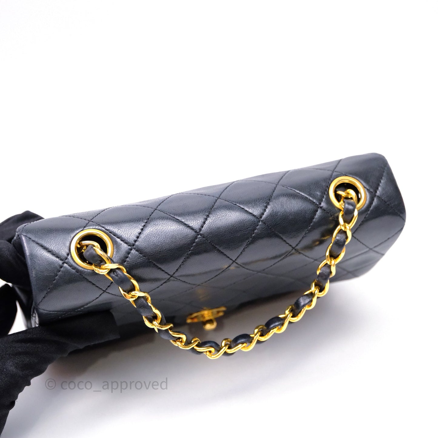 Chanel Vintage Square Flap Bag Black Lambskin 24K Gold Hardware