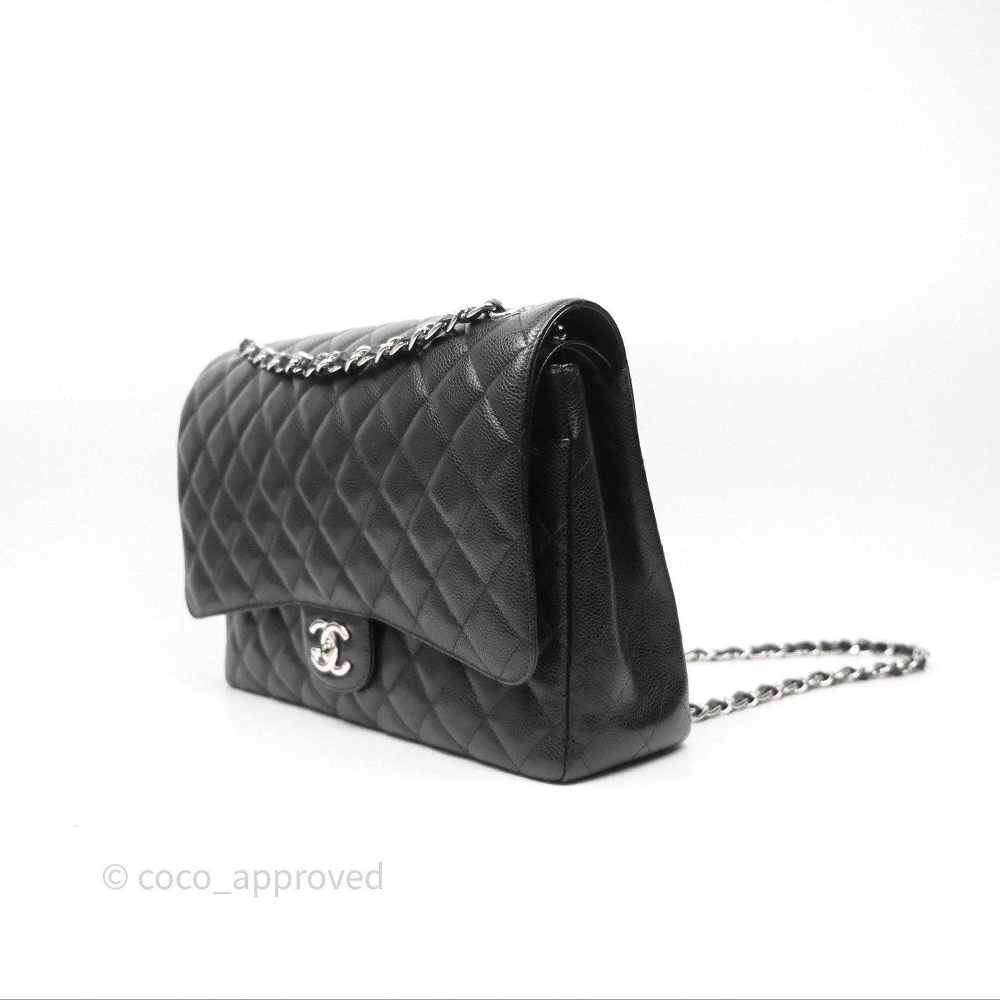 Chanel Quilted Maxi Double Flap Black Caviar Silver Hardware