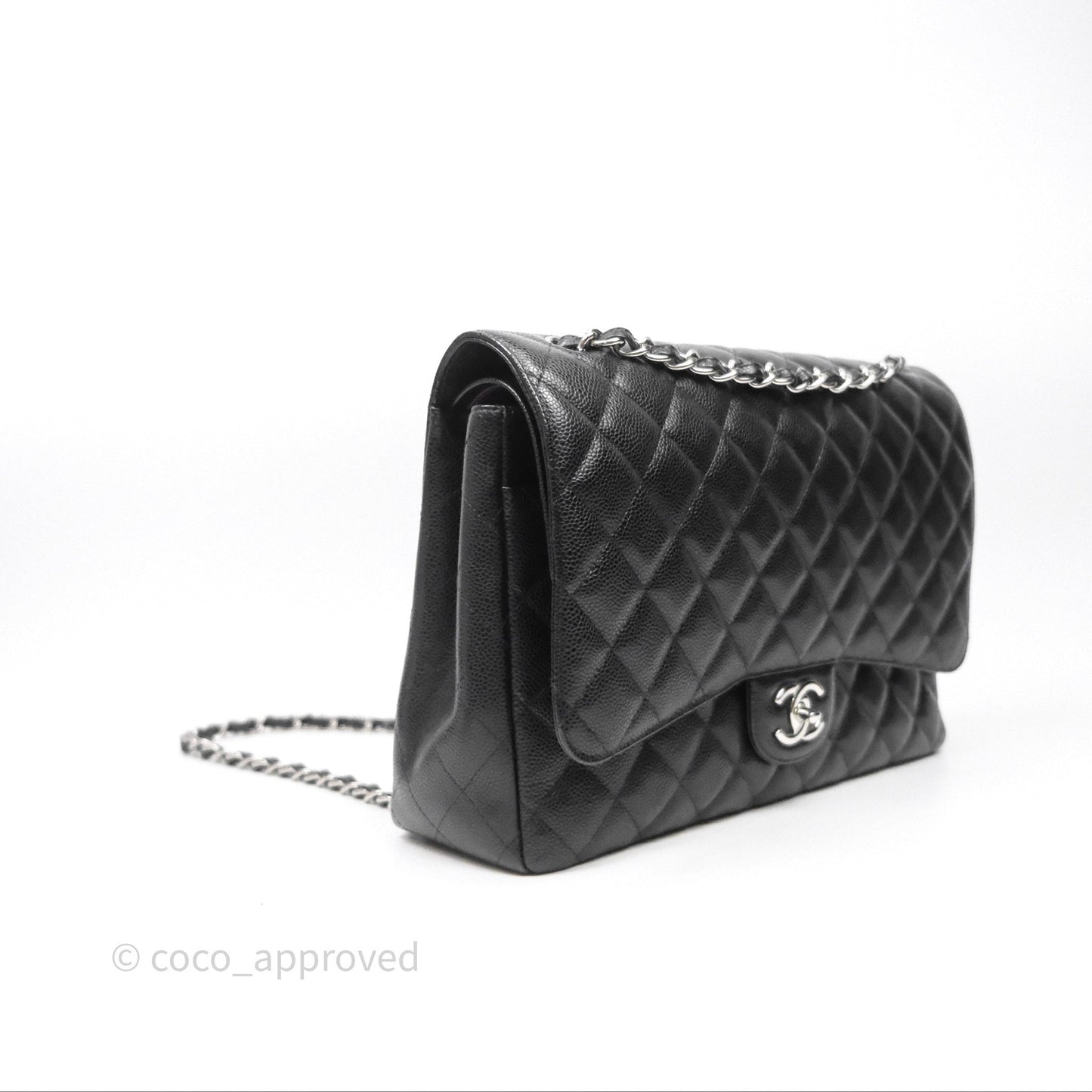 Chanel Quilted Maxi Double Flap Black Caviar Silver Hardware