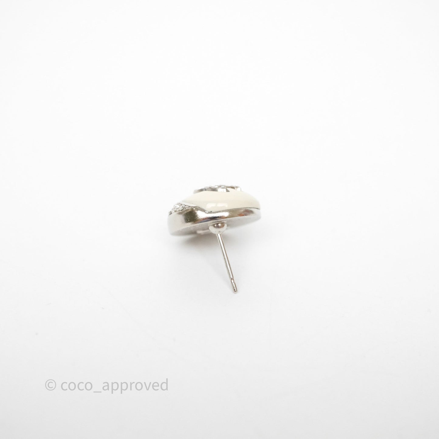 Chanel Crystal CC White Round Earrings Silver Tone 22C