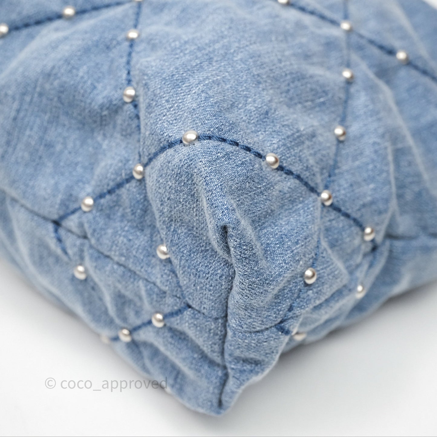 Chanel 22 Small Pearl Studded Denim Silver Hardware
